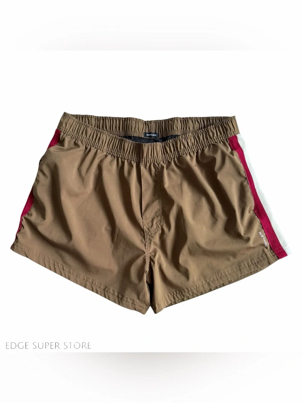 Osklen Brown Swim Trunks Shorts Mens Medium 31 Waist Stripe Lined Beach Surf